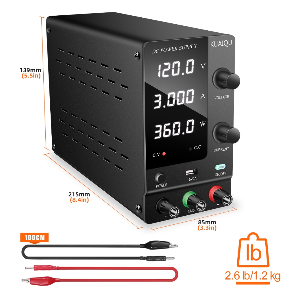 KUAIQU เครื่องจ่ายไฟ (ส่งเร็วจากไทย) DC Power Supply 30V 10A 120V 3A สําหรับห้องปฏิบัติการแหล่งจ่ายไฟ DC SPPS-C1203 จอแสดงผล LED 4 หลัก อินเตอร์เฟซ USB