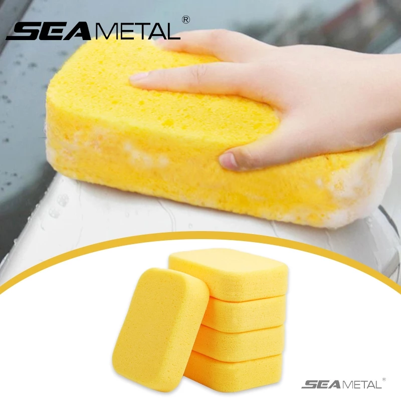 SEAMETAL ฟองน้ำล้างรถสีเหลือง ฟองน้ําล้างรถหนารังผึ้งรถเช็ดฟองน้ํ อุปกรณ์ทําความสะอาดรถยนต์