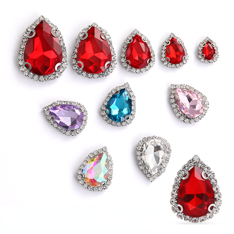 พลอยเทียม ทรงหยดน้ํา 7 * 10 มม. พร้อมคริสตัล ด้านล่าง สีทอง / เงิน สําหรับเครื่องประดับรองเท้า