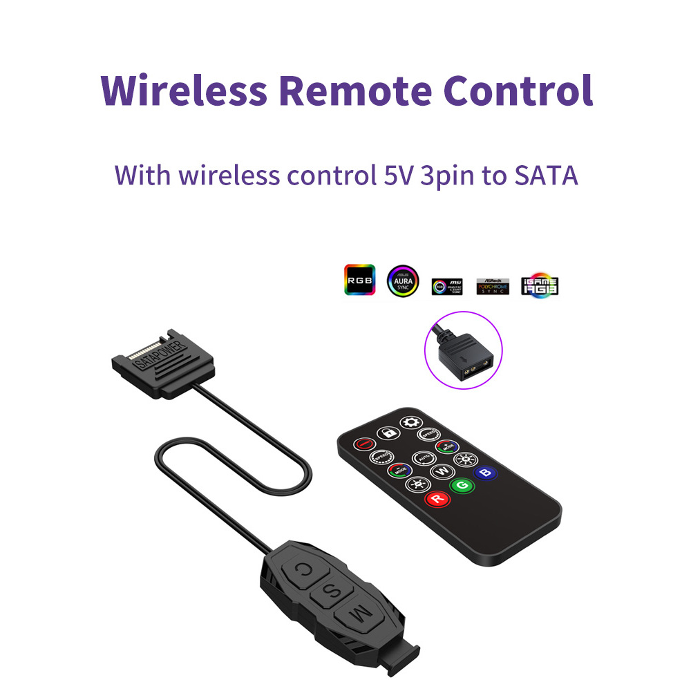 5v 3Pin ARGB Controller 3Pin กรณีพัดลม RGB ไร้สาย Sata รีโมทคอนโทรล