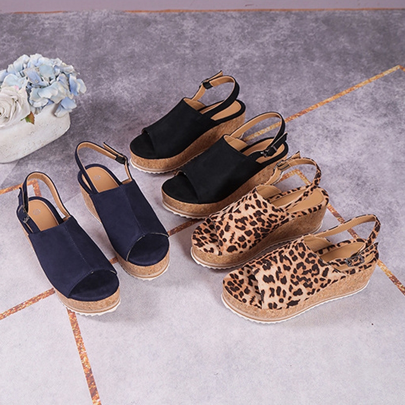 Peep-toe Women PU Slippers Wedge Heels Outdoor Shoes