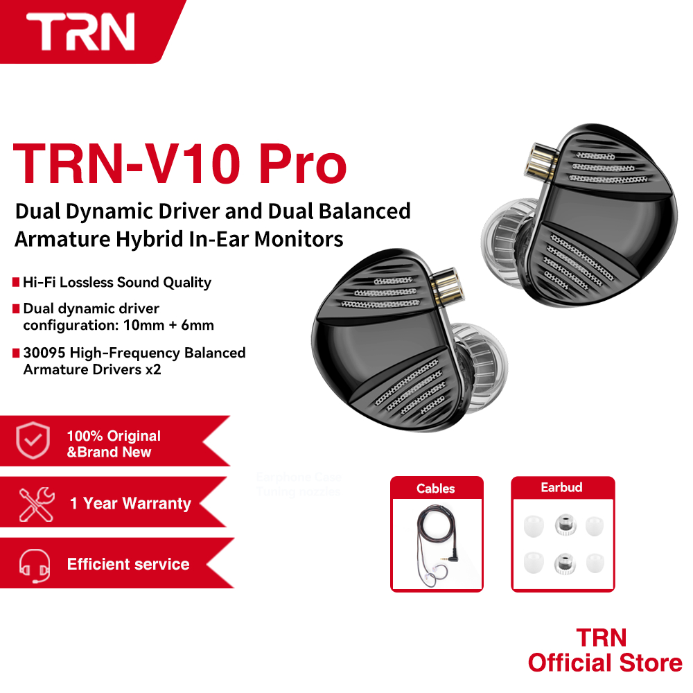 Trn V10 Pro หูฟังชนิดใส่ในหู 2DD + 2BA Hybrid Unit พร้อมไมโครโฟนตัดเสียงรบกวน HiFi IEM หูฟังชุดหูฟัง