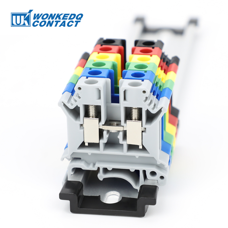 Uk 6N DIN Rail Terminal Block สกรูการเชื่อมต่อ 0.2-6mm2 24-8AWG ขั้วต่อสายไฟไฟฟ้า UK6N