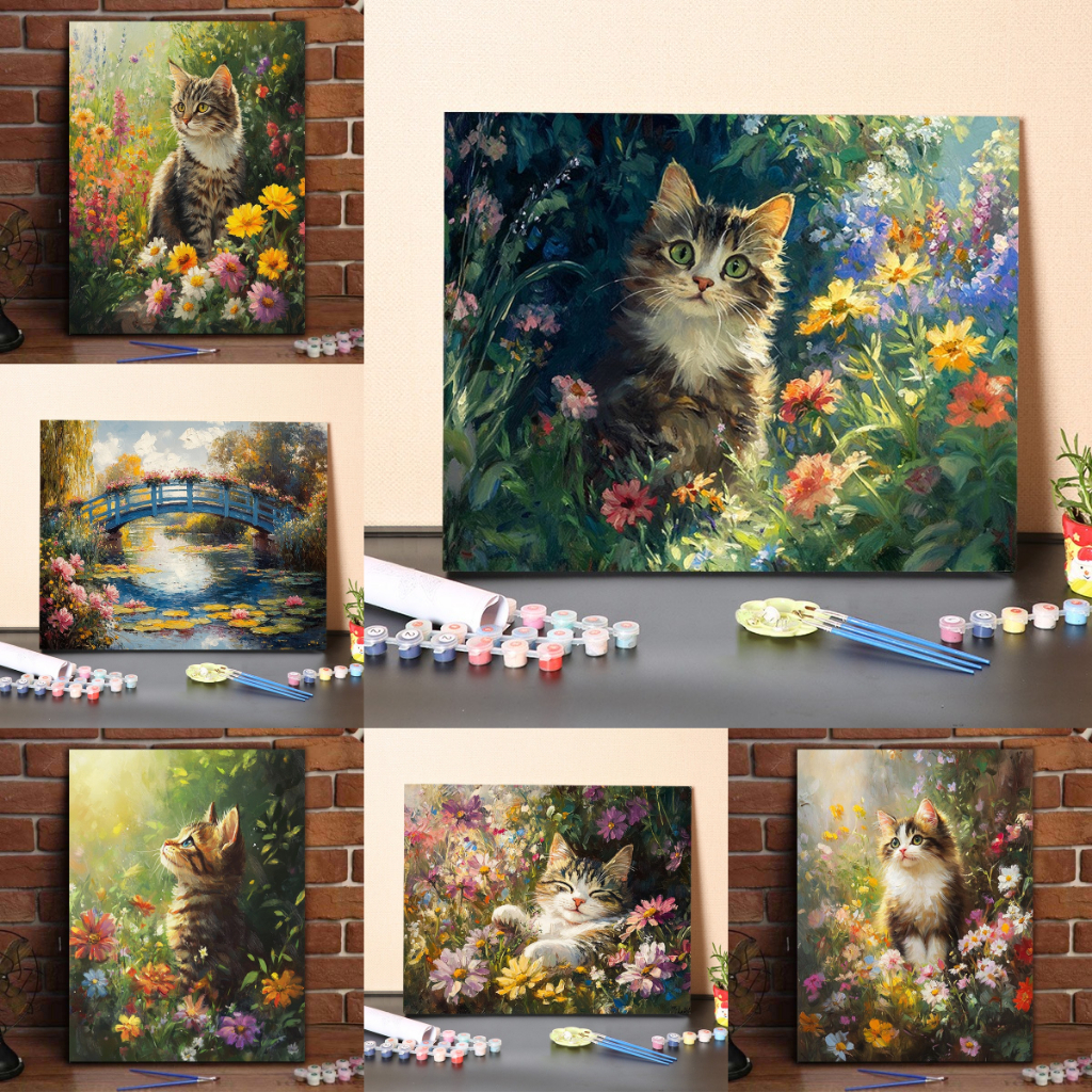 【ORFON】 40×50cm ระบายสีตามตัวเลข/ลูกแมวสวน/ภาพระบายสี/ระบายสีตามตัวเลข Diy / ของขวัญ / ศิลปะตกแต่งห้องนั่งเล่น