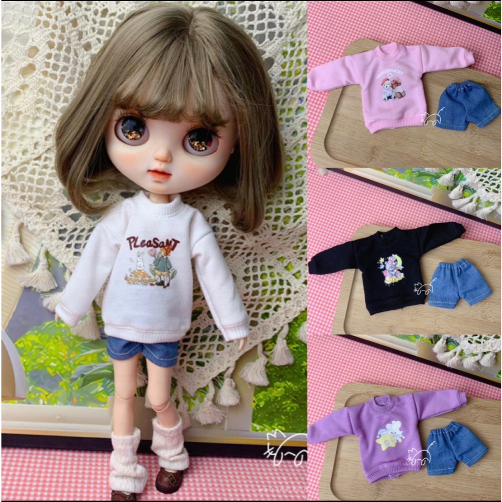 Blythe ob22/ob24/ob26, เสื้อผ้าตุ๊กตา azone น่ารักสบายๆทุกวันสไตล์แขนยาวชุดการ์ตูน Ob24,26สวมใส่ได้