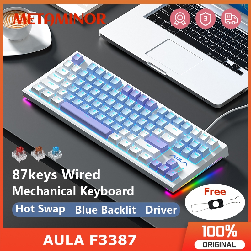 Aula F3387 Hot Swap Mechanical Keyboard พร้อม Wing RGB 87keys คีย์บอร์ดเกมแบบมีสายสําหรับ Win/Mac
