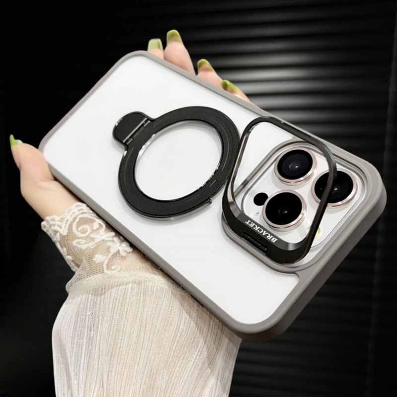 【2 brackets in 1 case/Transparent Acrylic hard case/ Gray】เคส compatible for iphone 11 12 13 14 15 1