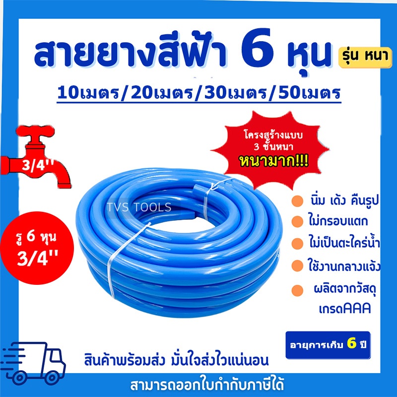 【โครงสร้างหนา 3 ชั้น】สายยาง 6 หุน สายยางสีฟ้า 3/4" สายยางรดน้ำต้นไม้ 10-50 เมตร นิ่ม เด้ง อย่างดี 6ปีไม่แข็งกรอบ พร้อมหัวฉีดท่อน้ำ การล้างรถสะดวกมาก