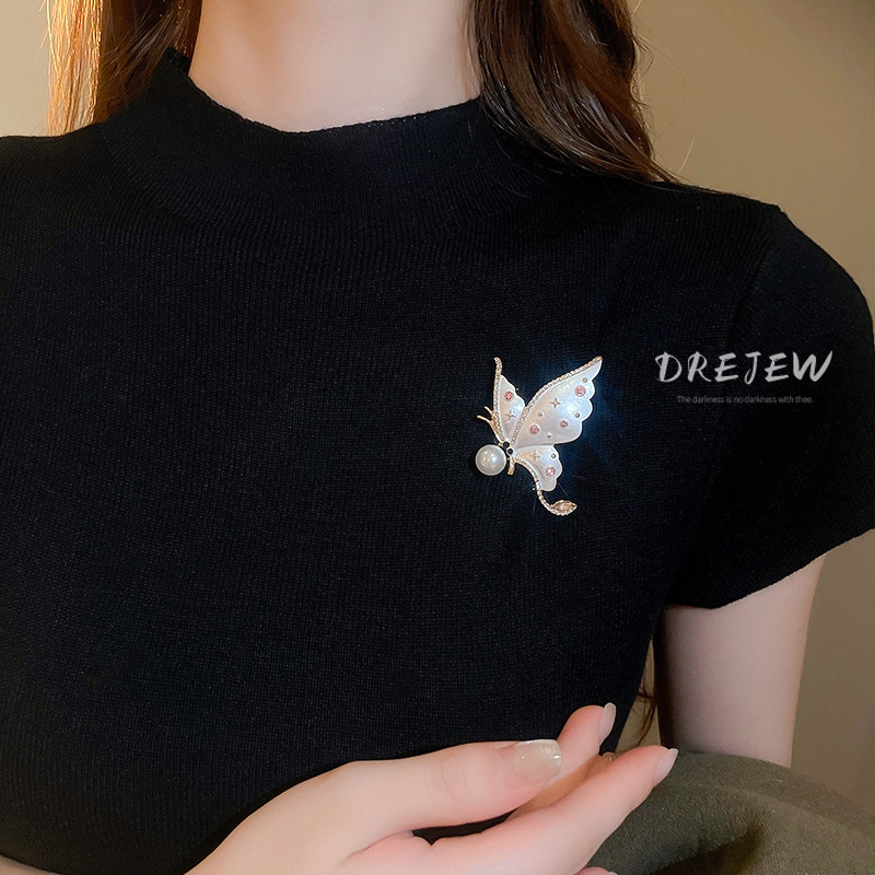 DREJEW เดรช ใหม่มุกสไตล์เพชรผีเสื้อเข็มกลัดประณีตแฟชั่นเสื้อยกทรงสไตล์เจ้าหญิงแสงหรูหราระดับไฮเอนด์เสื้อผ้าอุปกรณ์เสริมส