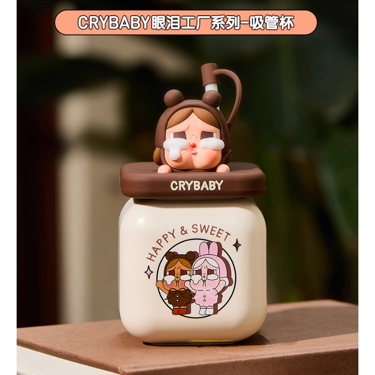 P POPMART CRYBABY Tears Factory Series ถ้วยฟางของขวัญถ้วยดื่มอินเทรนด์