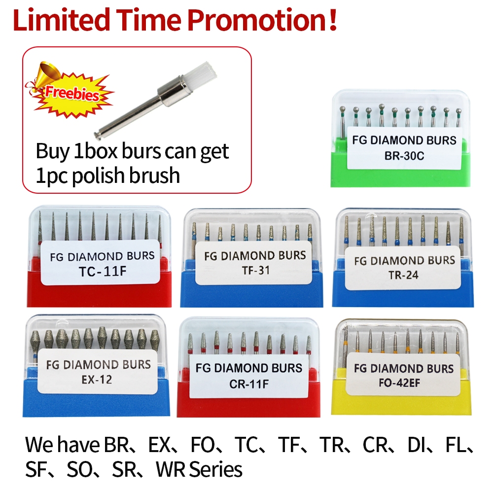 10Pcs/Pack FO BR SR SO SI WR CR FL DI SeriesTaper Flat End FG Burs