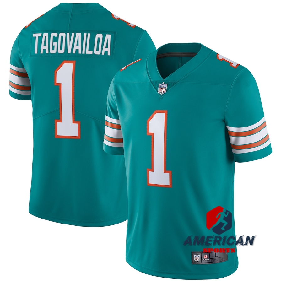 เสื้อฟุตบอลอเมริกัน Miami Dolphins Tua Tagovailoa สีเขียว สำหรับผู้ชาย