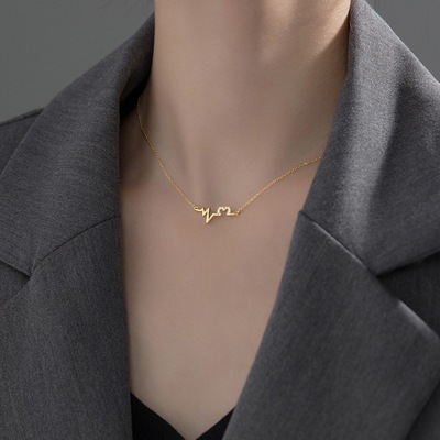 สร้อยคอหัวใจ Simple Love Heart Diamond ECG สร้อยคอ