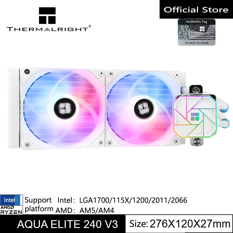 Thermalright 240/360 Water Cooling CPU Cooler สีขาวคู่ PWM ARGB พัดลมพร้อมแบริ่ง S-FDB,Efficient PWM ควบคุมปั๊ม,สําหรับ AMD/AM4/AM5, Intel LGA1150/1151/1200/2011/