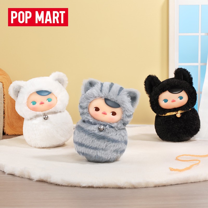 POPMART · PUCKY Meow tumbler enamel Series ตุ๊กตาไวนิลกล่องลึกลับของเล่นของขวัญตกแต่ง