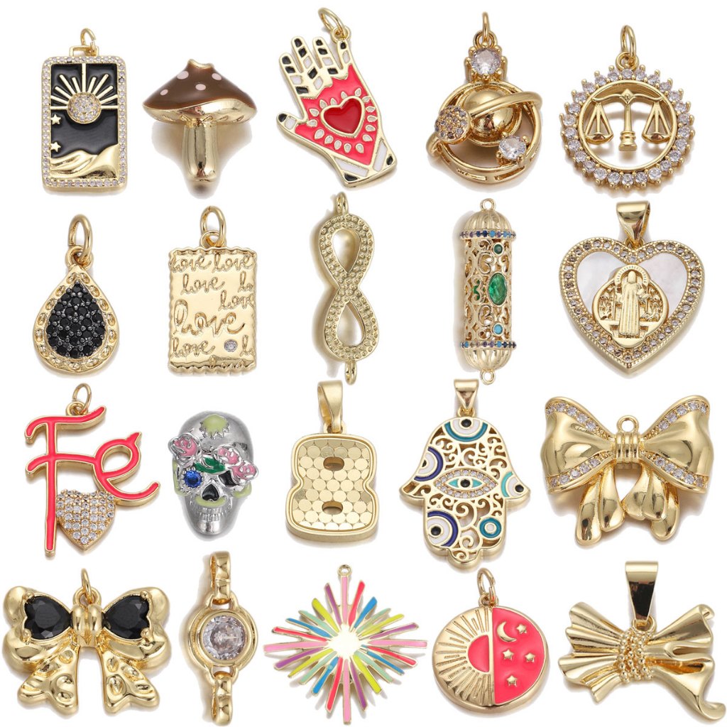 Boho Heart Bowknot Evil Eye Fatima Hand Charms สําหรับ Jewerlry ทําอุปกรณ์ Diy ต่างหูสร้อยคอสร้อยข้อมือจี้คุณภาพสูง