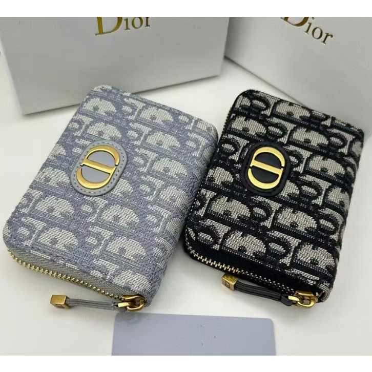 [กล่องของขวัญ] แฟชั่น Dior การเย็บ zipper กระเป๋าสตางค์ หนังคุณภาพสูง ผู้หญิงสุดหรูกระเป๋าถือ