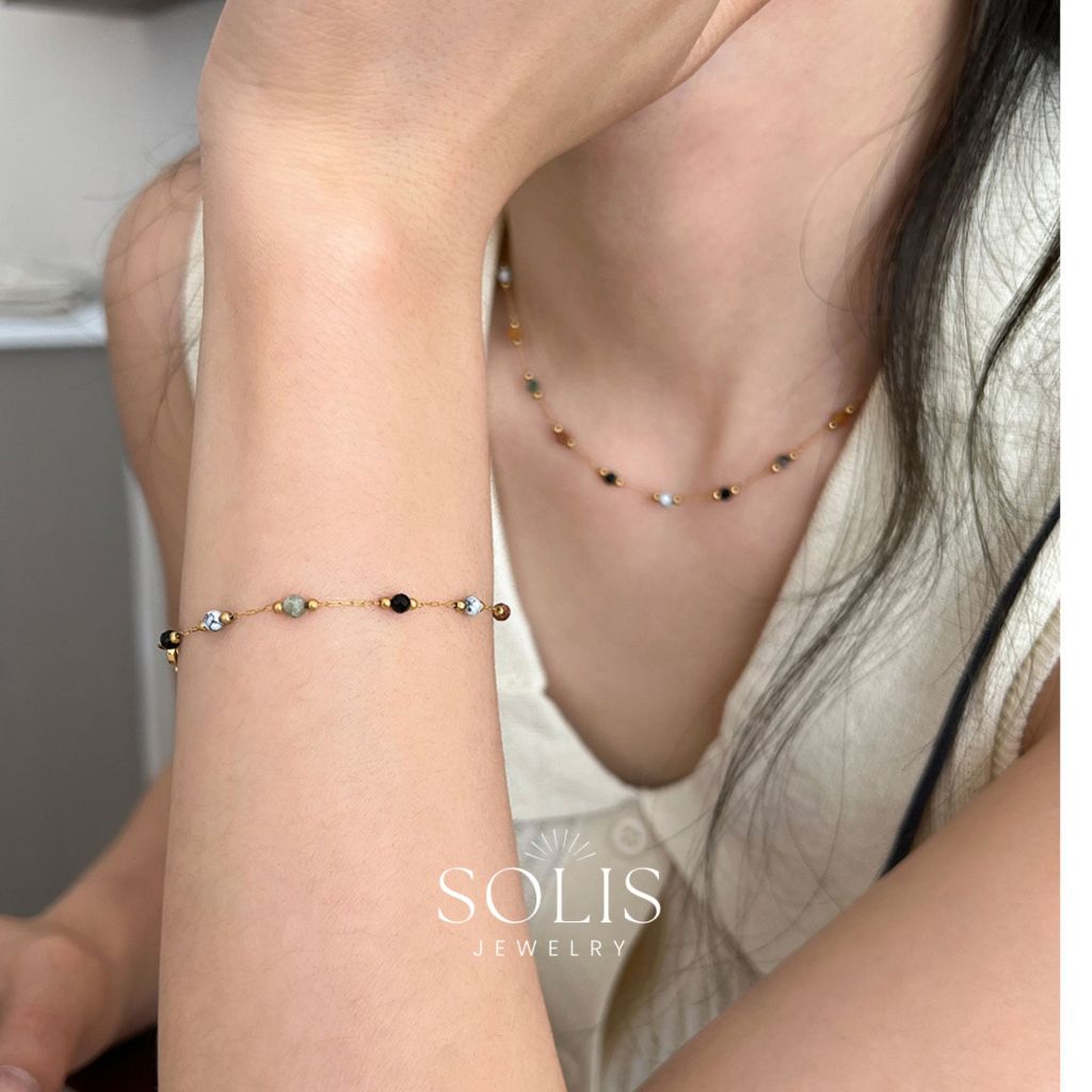 ธรรมชาติอาเกตสีเขียวขุ่นหินผสมที่มีสีสันลูกปัดวินเทจสร้อยข้อมือทองชุด • ชุบทอง 18เค กันน้ําไม่ซีดจาง • 316ล สแตนเลสไทเทเนียมเหล็กแฟชั่นสร้อยข้อมือส พี่ชาย437