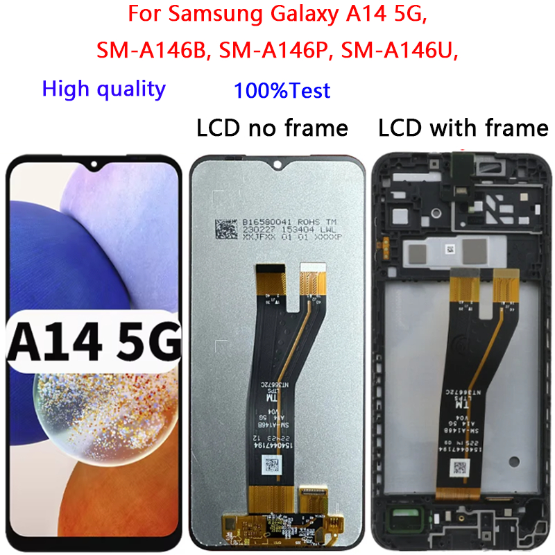 สําหรับ Samsung Galaxy A14 5G, SM-A146B, SM-A146P, SM-A146U จอแสดงผล LCD Touch Screen กรอบ Digitizer Assembly เปลี่ยน + ฝาครอบด้านหลังพร้อมเลนส์กล้อง