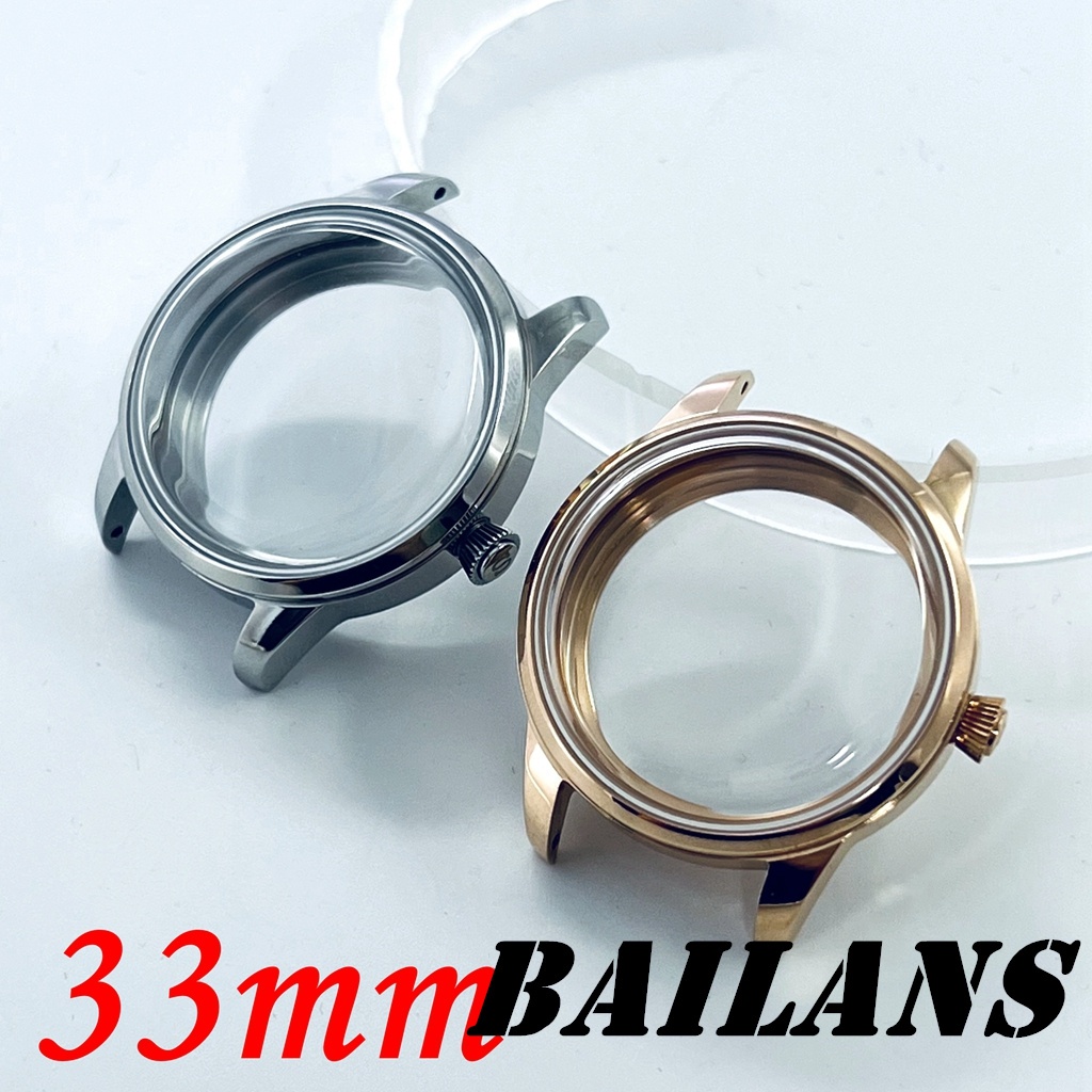 33 มม.ค็อกเทลนาฬิกา Fit ถึง NH38 NH35 การเคลื่อนไหวอัตโนมัติ Arch แก้วโปร่งใส Backcover เหล็กเงินชุด 29 มม.Dial