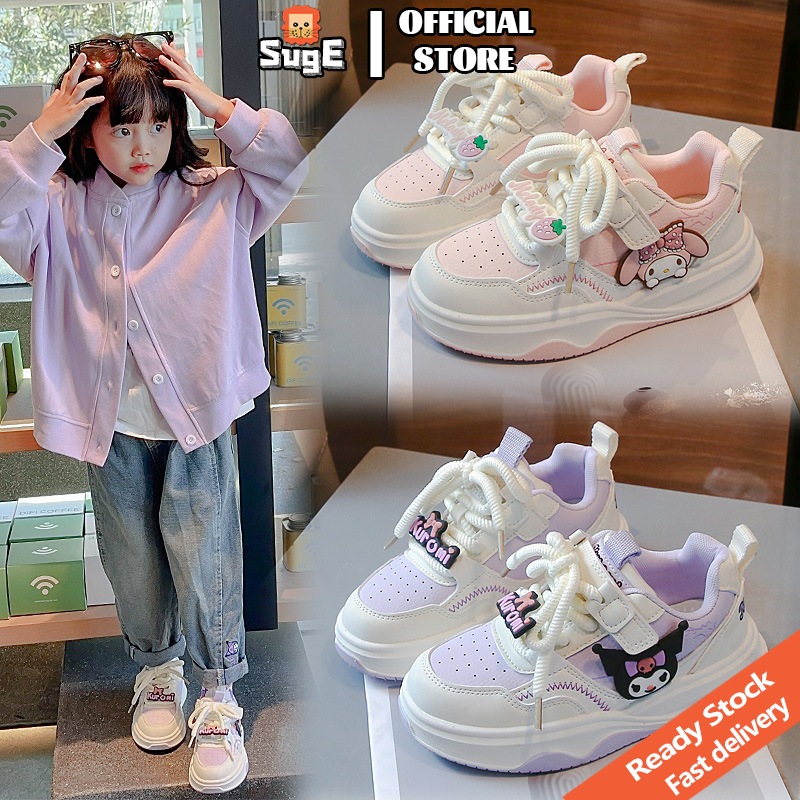 SUGE รองเท้าผ้าใบคุโรมิเด็ก สีขาว ระบายอากาศได้ การ์ตูนเมลอตติ 1-7 ขวบ