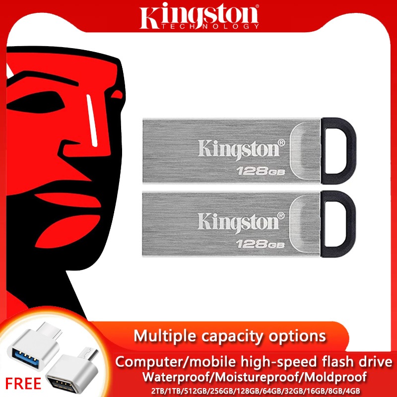 Kingston USB แฟลชไดรฟ์ 1GB 2GB 4GB 8GB 16GB แฟชั่นโลหะ USB3.2 Memory Stick 32GB 64GB 128GB 256GB 512GB 1TB 2TB แฟลชไดรฟ์ปากกาพร้อมอะแดปเตอร์ OTG/TYPE-C, เหมาะสําหรับคอมพิวเตอร์โทรศัพท์มือถือ