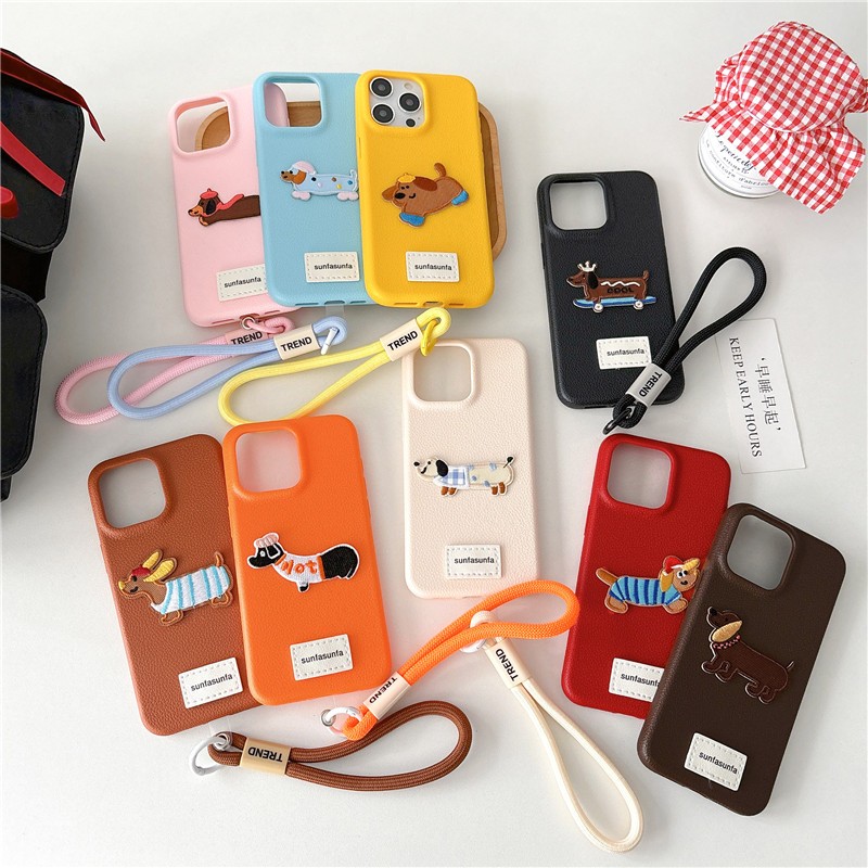 Iphone 16 Pro Max 16 dermatoglypha เคสโทรศัพท์สลิงวัสดุ TPU ลายลูกสุนัขปัก