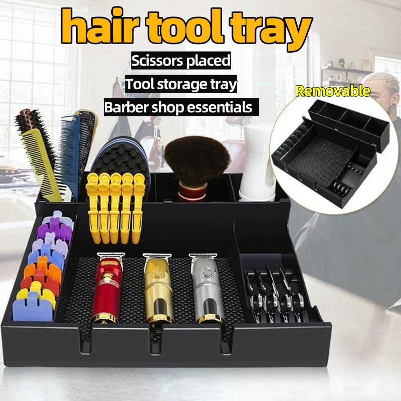 สปอตสปอตสปอต #Salon กรรไกรตัดผม ปัตตาเลี่ยนไฟฟ้าชั้นวางจอแสดงผลเครื่องโกนหนวดถาดลื่นกล่องเก็บปัตตาเลี่ยนผมยืนกล่องเก็บหวีเครื่องมือทําผม