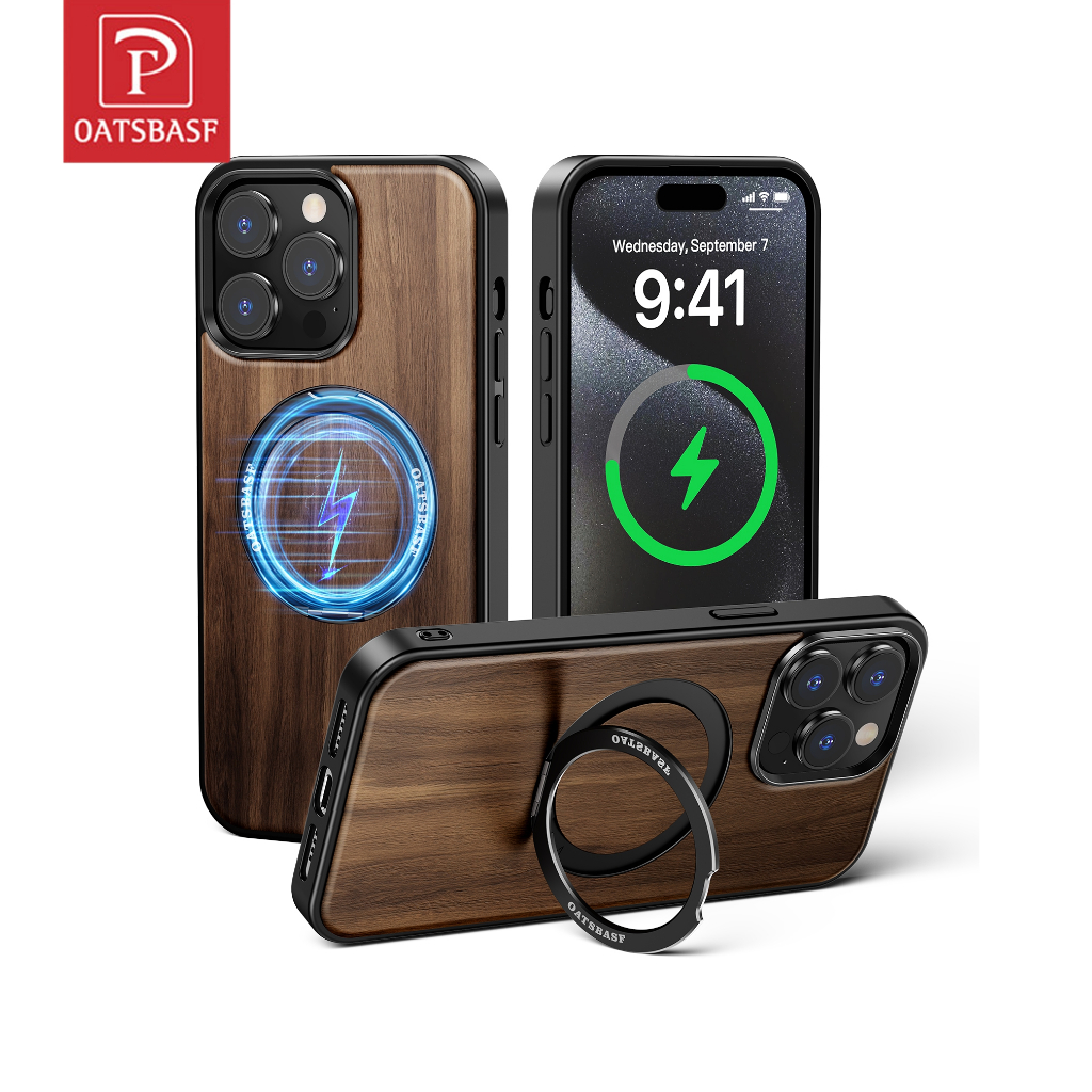 Oatsbasf เคสโทรศัพท์แบ็คเพลนไม้สําหรับ iPhone 16 Pro / 16 ProMax /15 Pro / 15 ProMax
