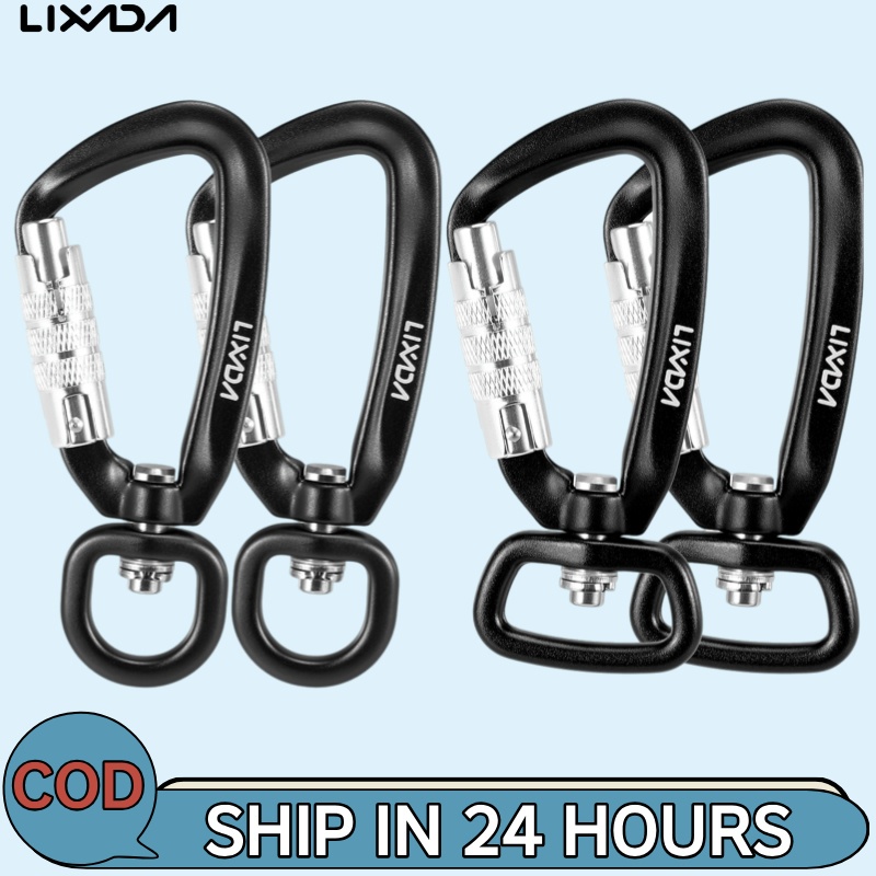 Lixada คลิปคาราบิเนอร์แบบหมุนได้ 2 ชิ้น 360°หมุนได้ Spinner Carabiner ล็อคอัตโนมัติขนาดเล็ก Carabiner Rotational Hammock แขวนคลิปตะขอจูงสัตว์เลี้ยง