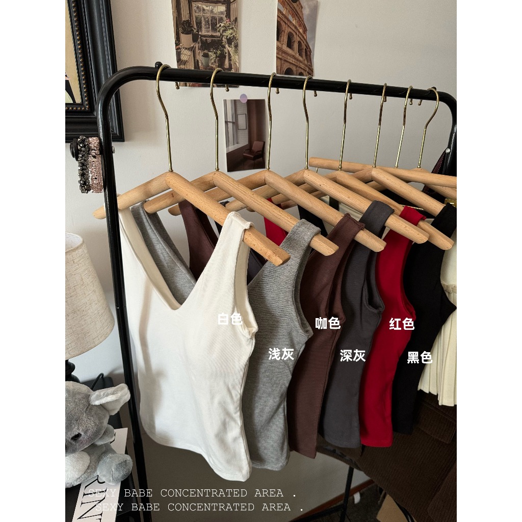 เกาหลีสีทึบแปรงแขนกุดเสื้อกั๊กผู้หญิงใหม่สลิมฟิตและสลิมมิ่งสั้นด้านบน