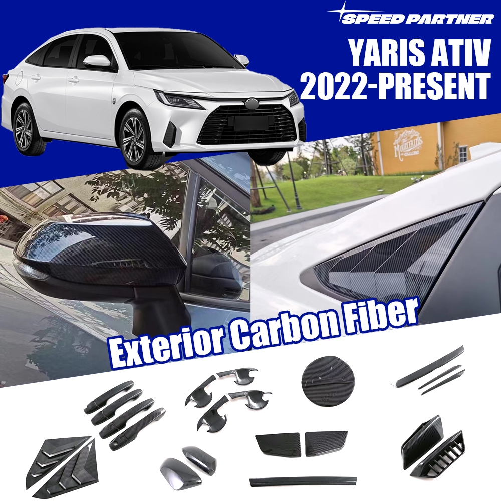 Toyota Yaris ativ คาร์บอนไฟเบอร์/สีดํามันวาว ฝาครอบกระจกมองหลัง มือจับประตู คิ้วท้าย อุปกรณ์เสริมภาย