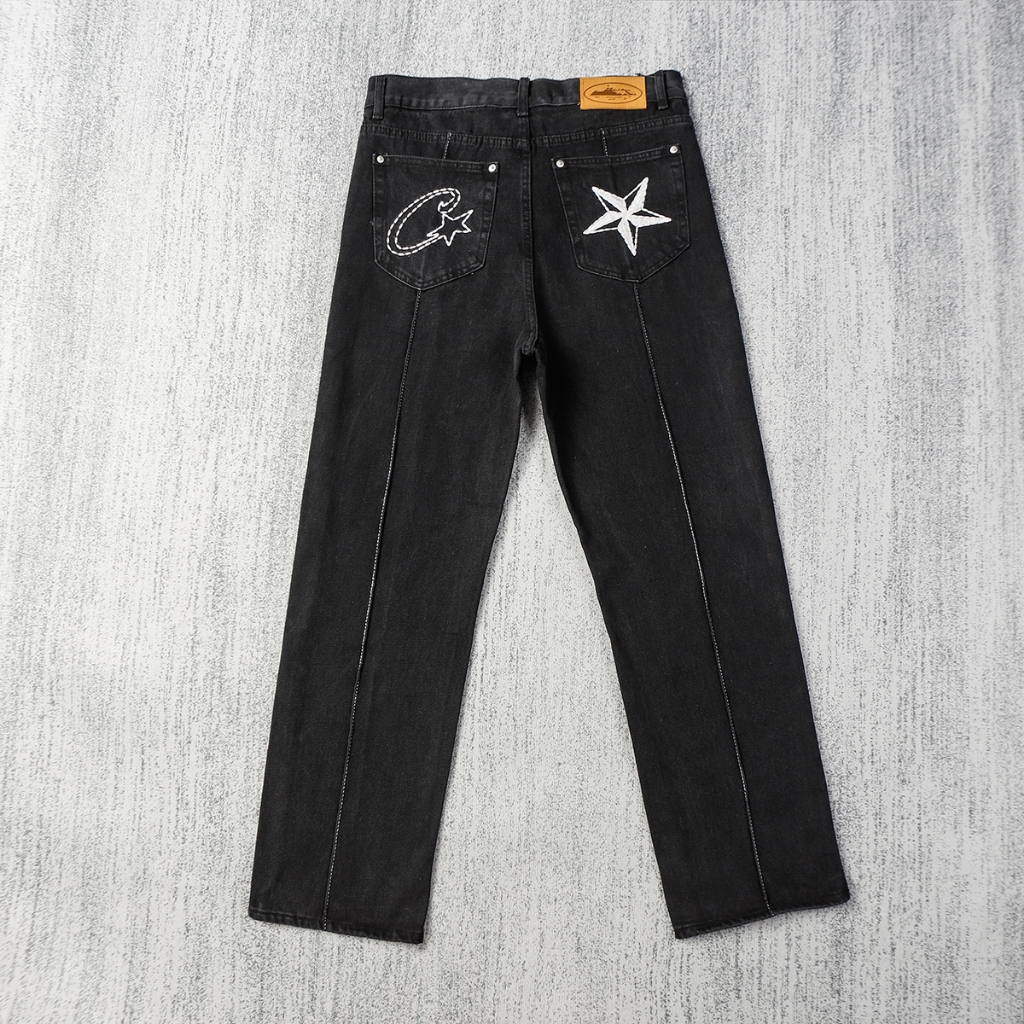 ใหม่แฟชั่นเย็บปักถักร้อย Unisex Casual Street สวมกางเกงยีนส์กางเกง