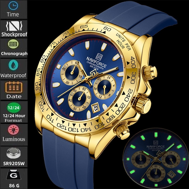 นาวีฟอร์ซ ส่องสว่างจอแสดงผลอะนาล็อกธุรกิจนาฬิกากันน้ําแฟชั่นสายรัดซิลิโคนบุรุษคว