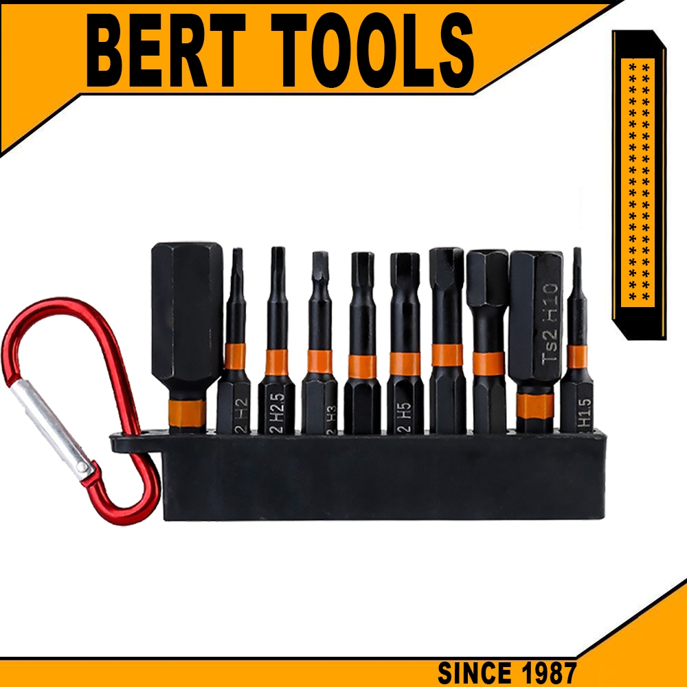 BERT ｜ชุดดอกไขควงแม่เหล็ก ก้านหกเหลี่ยม กันลื่น 10 ชิ้น 1/4 นิ้ว S2 ดอกสว่านไขควงแม่เหล็ก