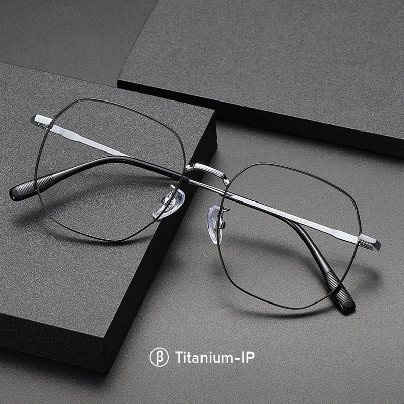 Ultralight Titanium Alloy กรอบแว่นตาสําหรับชายขนาดใหญ่กรอบแว่นตารูปหลายเหลี่ยมผู้หญิง Casual Retro แว่นตา 92443
