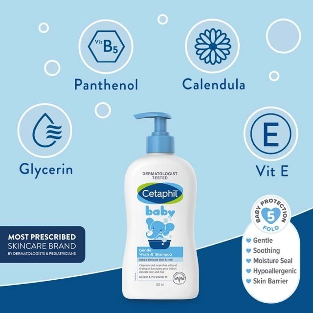 Cetaphil Cetaphil Baby gentle Wash & shampoo With Pump 400ML ครีมอาบน้ําและสระผม สูตรอ่อนโยน เพิ่มความชุ่มชื้น เหมาะสําหรับผิวแพ้ง่าย สูตรอ่อนโยน