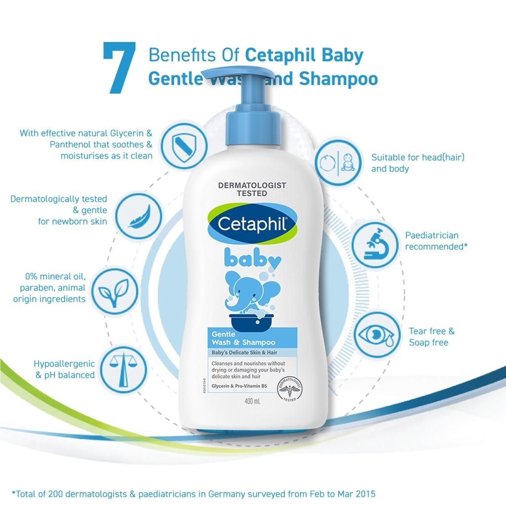 Cetaphil Cetaphil Baby gentle Wash & shampoo With Pump 400ML ครีมอาบน้ําและสระผม สูตรอ่อนโยน เพิ่มความชุ่มชื้น เหมาะสําหรับผิวแพ้ง่าย สูตรอ่อนโยน
