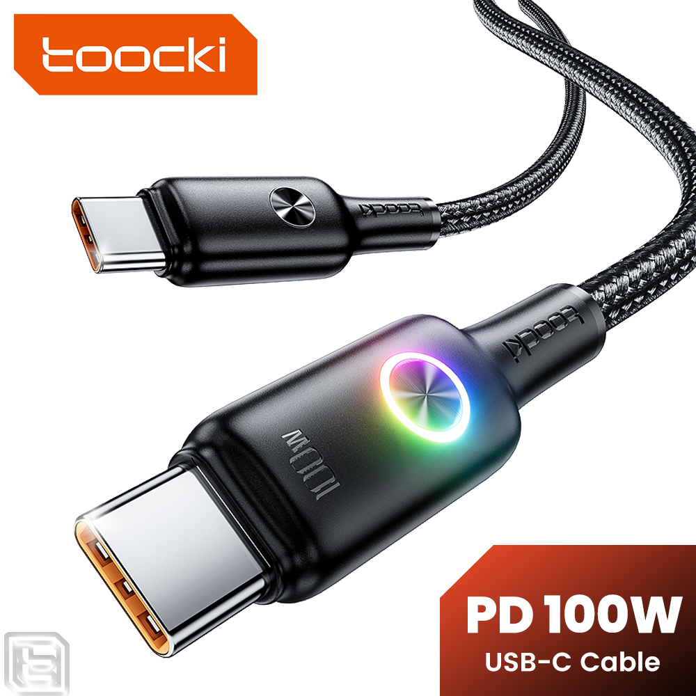 Toocki 5A PD 100W ประเภท C ถึง Type C Fast สายชาร์จ 3A USB A ถึง Type C USB2.0 Fast Data Cable พร้อมตัวบ่งชี้สีสันสดใสสําหรับแล็ปท็อปแท็บเล็ตโทรศัพท์