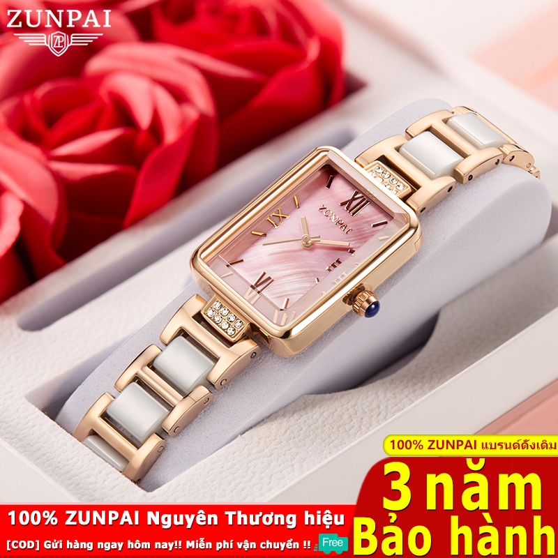 Zunpai นาฬิกาผู้หญิง Original กันน้ําสแตนเลสเซรามิคนาฬิกาสุภาพสตรีผู้หญิง