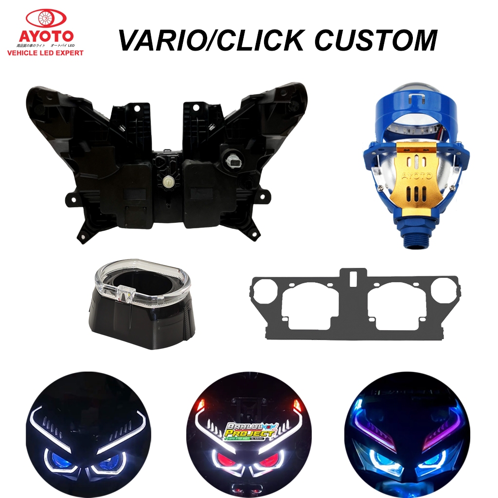 VARIO ใหม่ 125/150 CLICK V2/V3 ชุดติดตั้งเพิ่มไฟหน้าพร้อมโปรเจคเตอร์ shroud angel eye 12V