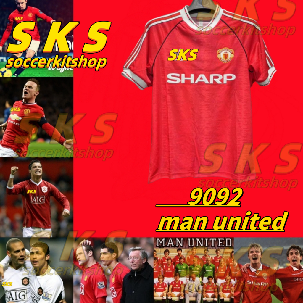 90-92 man united Home Retro Soccer Jersey Football