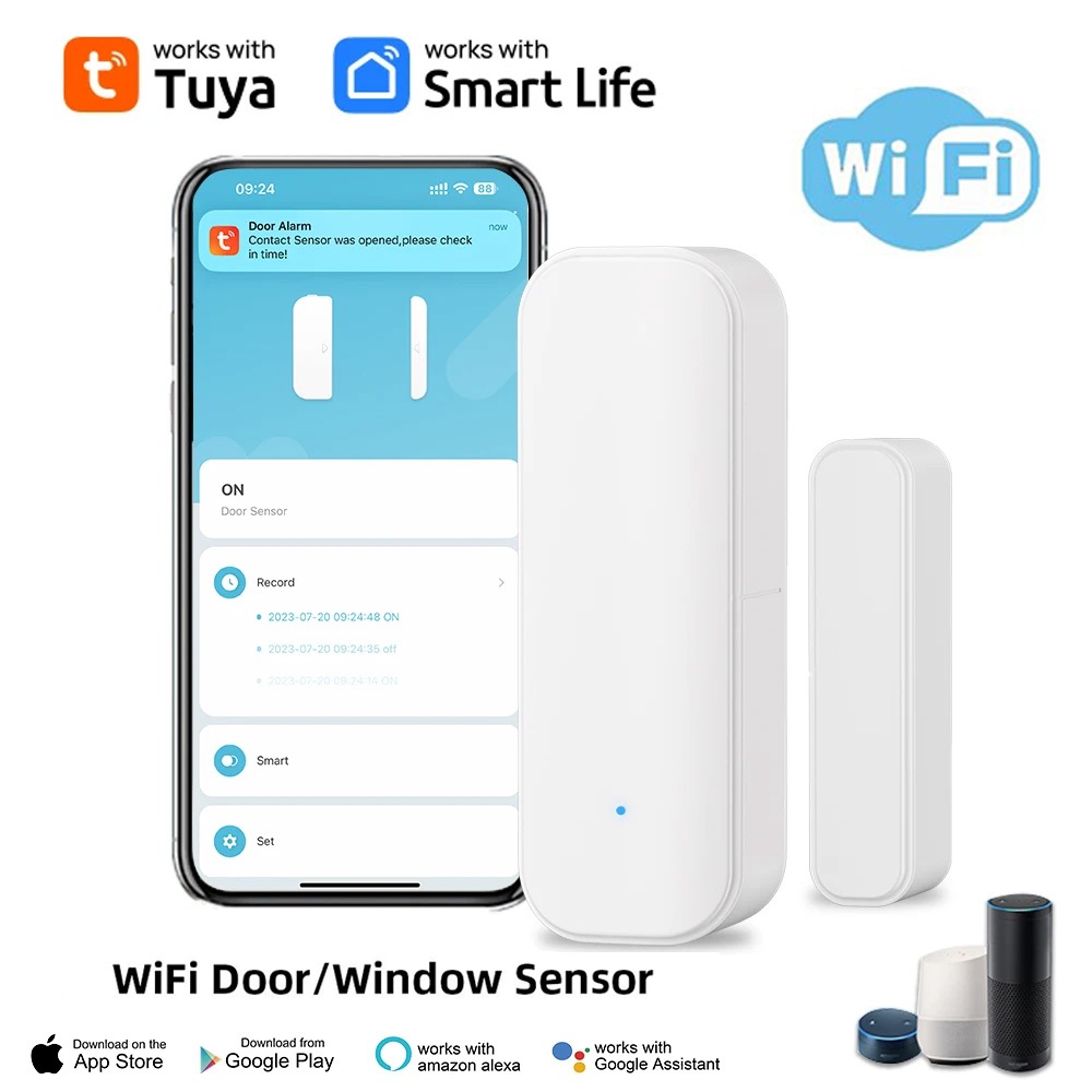 Tuya WiFi ประตูหน้าต่าง Entry Sensor Contact Sensor เปิดปิดเครื่องตรวจจับสมาร์ท Home Alarm ความปลอดภัยป้องกันการทํางาน