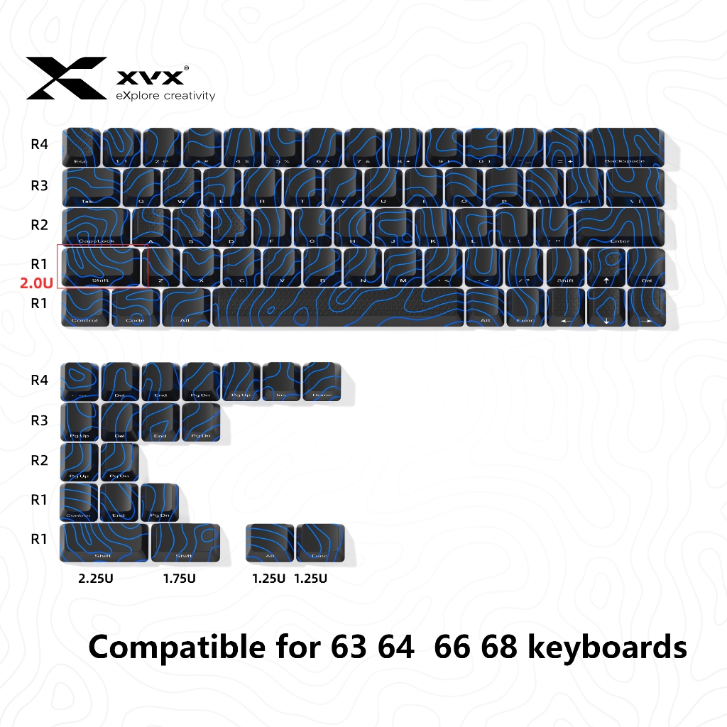 Xvx blkak Topographic รุ่นใหม่ Pattern Shine-Through OEM Profile IMD-Tech Keycap Set 84 คีย์