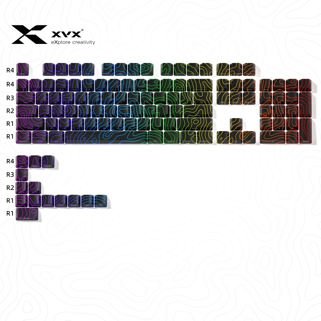Xvx blkak Topographic เวอร์ชันใหม่รูปแบบ Shine-Through OEM Profile IMD-Tech Keycap Set 118 คีย์