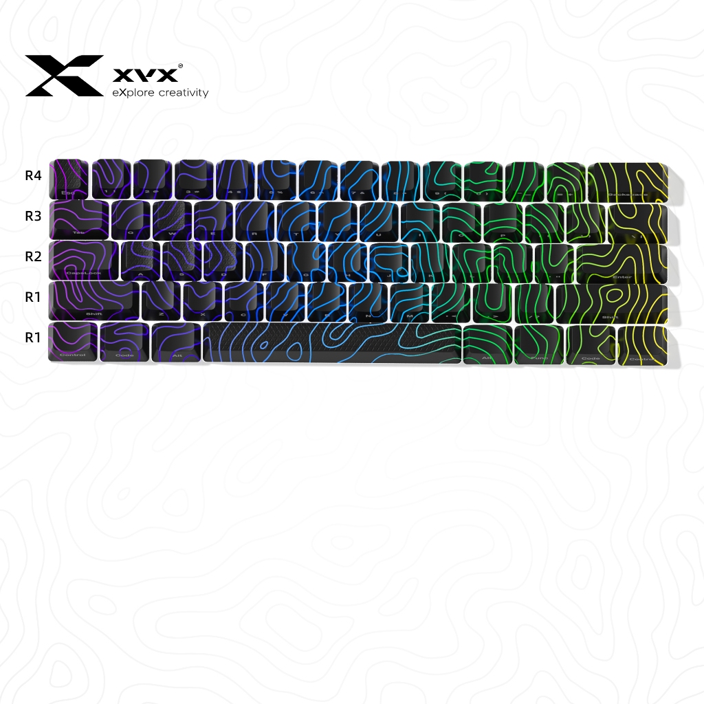 Xvx blkak Topographic เวอร์ชั่นใหม่ Pattern Shine-Through OEM Profile IMD-Tech Keycap Set 61 คีย์