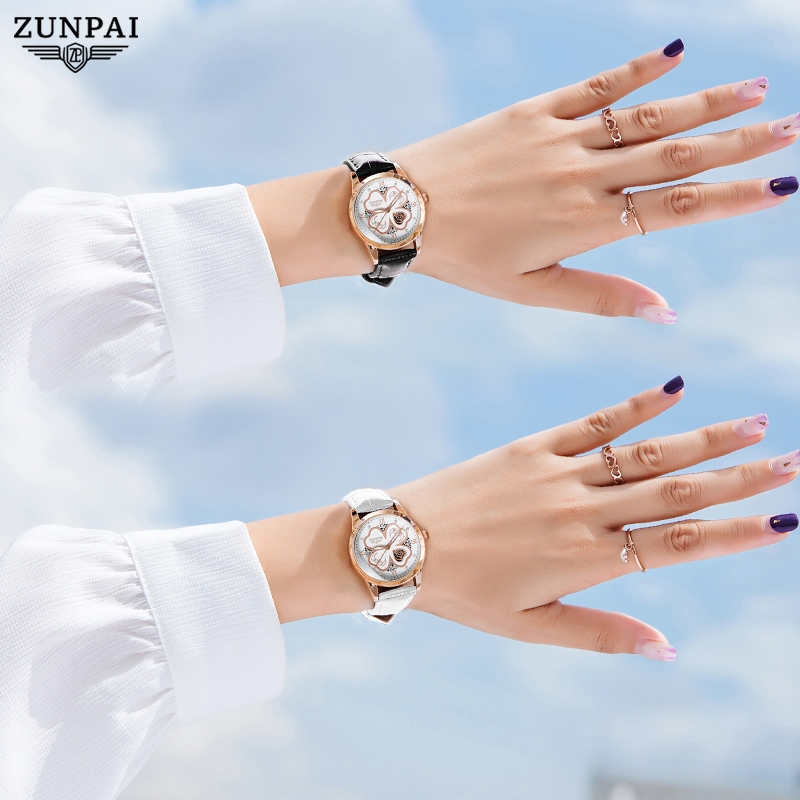 Zunpai นาฬิกาสําหรับผู้หญิงเดิมสายหนังกันน้ําแนวโน้มแฟชั่น Elegant Girls นาฬิกาผู้หญิงควอตซ์ Analog สุภาพสตรีนาฬิกาข้อมือยี่ห้อแท้ [ฟรีพร้อมกล่อง]