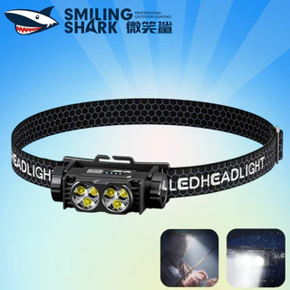 Smiling Shark ไฟฉายคาดหัว ไฟหน้า Mini Super Bright 6*LED 2800LM Type-c ชาร์จ 3 โหมดจอแสดงผลชาร์จไฟฟ้ากันน้ําและโคมไฟตกปลาที่สะดวก กลางแจ้ง, ตั้งแคมป์ TD0193