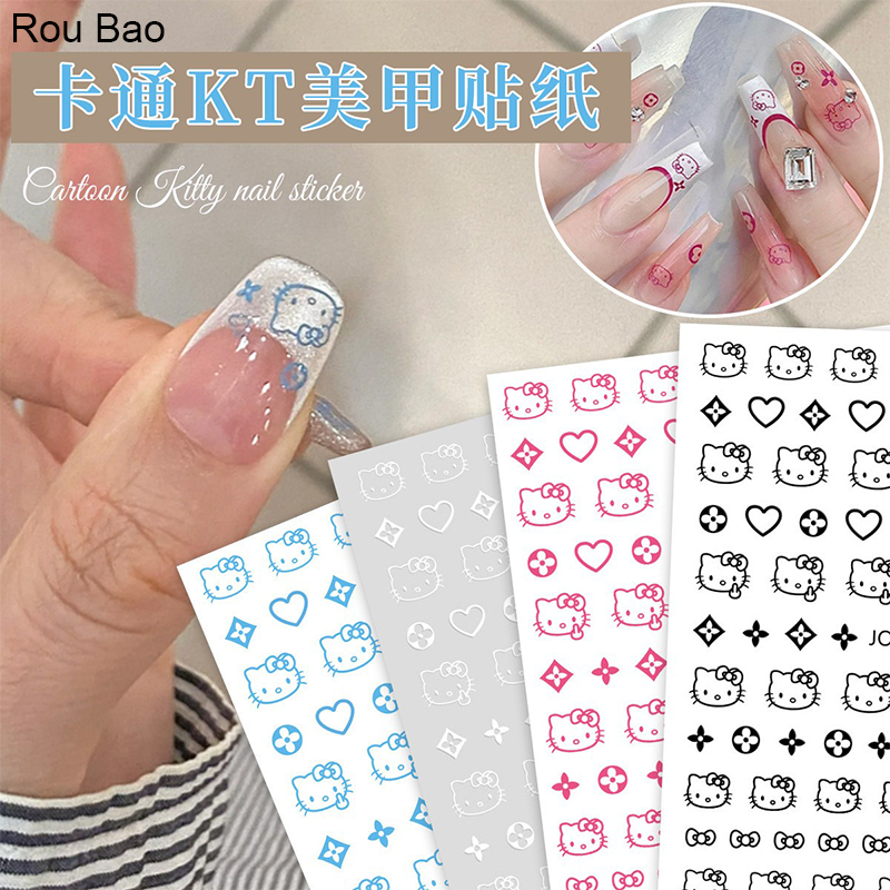 Rou Bao สติกเกอร์คิตตี้เล็บแมวน่ารัก Star Heart Bow พร้อมกาวด้านหลังเล็บ Art DIY ตกแต่ง