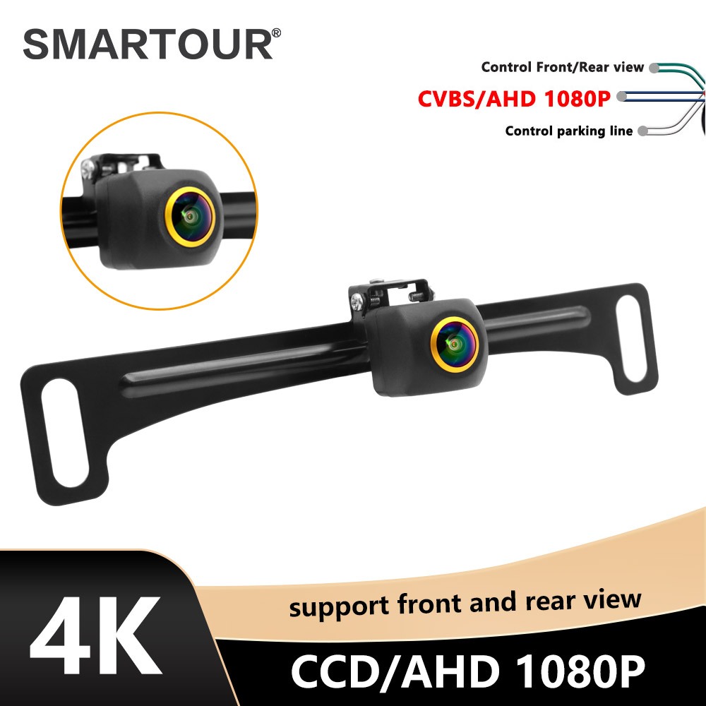 180° Ahd 4K 1080P รถดูด้านหลังกล้องป้ายทะเบียนขนาดเล็กกรอบ Night Vision CCD สํารองรถย้อนกลับกล้อง AH